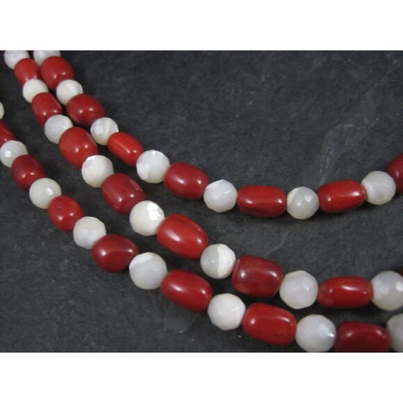 Vintage Coral Mother of Pearl 3 Strand Necklace Desert Rose Trading - Picture 4 of 7